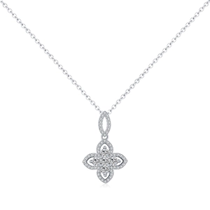 French vintage S925 sterling silver sparkling floral necklace with clover pendant