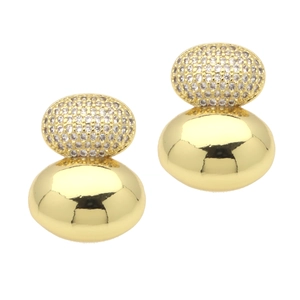 Polished 18k gold plated gourd earrings with micro-paved zircons in a minimalist design