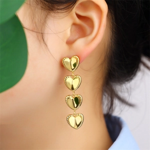 Elegant 18k gold plated stainless steel double layered heart tassel earrings for women