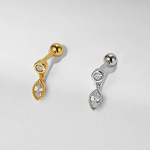 S925 silver stud earrings with sparkling flower zircon pendants in gold and silver finish