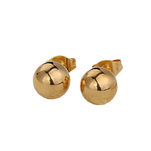 Minimalist golden stainless steel ball stud earrings with a high-polished mirror finish