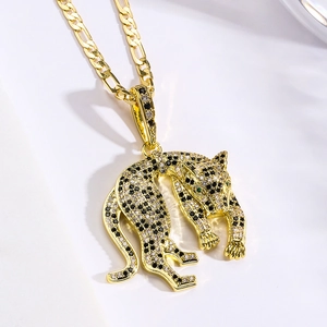 Gold-plated leopard pendant necklace with zircon leopard spots on a Figaro chain