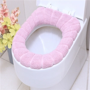 Universal Toilettensitzbezug in Rosa aus dickem Plüsch mit Streifenmuster für Badezimmer