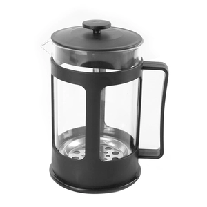 Heat resistant borosilicate glass French press coffee maker with black plastic frame