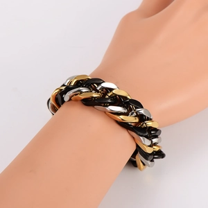 Bracciale cubano tricolore in acciaio inossidabile oro, argento e nero per uomini