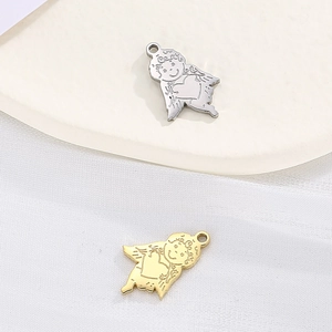 3D stainless steel cupid angel pendants in gold and silver finish with heart detail