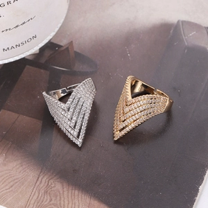 Chevron V-Shaped Multilayer Ring Copper With Sparkling Cubic Zirconia Adjustable Statement Fashion Jewelry For Women