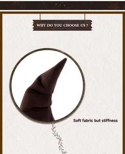 Detail of dark brown scarecrow witch hat showing soft but stiff textured fabric