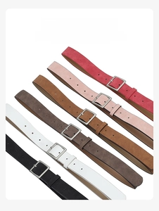 Parallel display of matte PU belts in six colors with silver square buckles