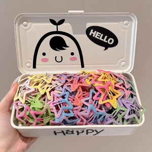 Colorful star-shaped hair clips for girls in a white portable storage metal box