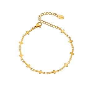 Gold stainless steel cross link bracelet with lobster clasp and extension chain