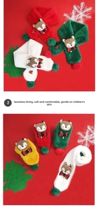 Detail of plush Christmas scarves with cute reindeer decor and soft non-irritating lining