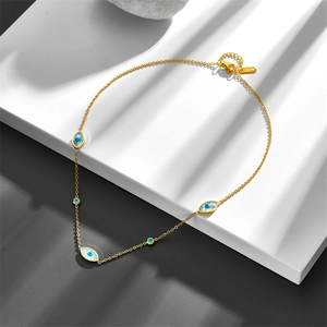 18K gold plated stainless steel necklace with blue and white evil eye charms