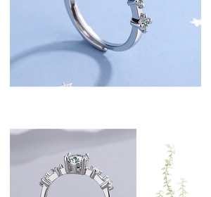 Macro detail of silver adjustable ring featuring brilliant zircon stones on sleek metal