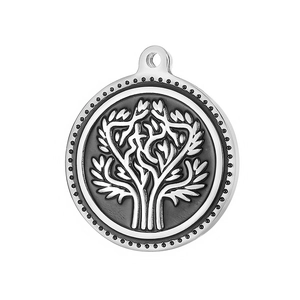Retro stainless steel tree of life circular pendant with vintage embossed pattern