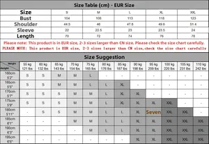Detailed size chart for men's polo shirt showing EUR sizes and weight recommendations
