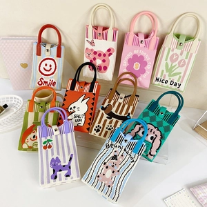 Cute Knitted Crochet Phone Crossbody Bag Cartoon Pattern Versatile Handbag Small Shoulder Bag For Women Girls
