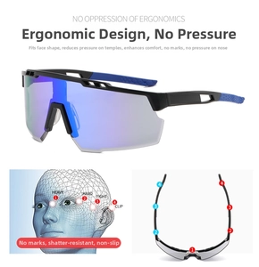 Ergonomic sports sunglasses with non-slip blue temples and pressure-free nose pads