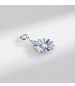 Macro view of a colorful enamel sunflower pendant in s925 sterling silver with spring clasp