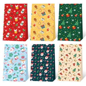Set of 6 Christmas paper gift bags with Santa, snowman and reindeer festive patterns