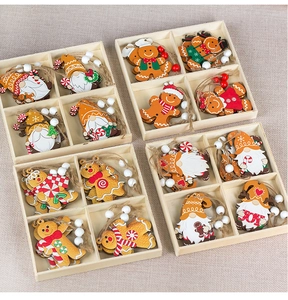 Detailed top view of 12-piece wooden gingerbread man and gnome Christmas tree ornaments set