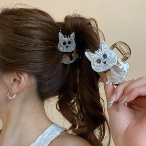 Pince à cheveux chat de dessin animé en acrylique avec finition nacrée pour femmes