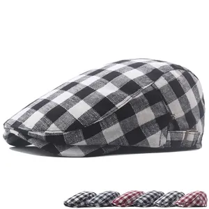 Plaid Flat Cap For Men Women Cotton Polyester Adjustable Metal Buckle British Vintage Newsboy Ivy Hat
