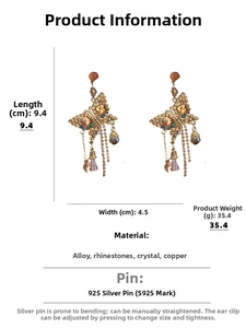 Dettaglio orecchini pendenti a farfalla in cristallo 9,4x4,5cm con perno in argento 925