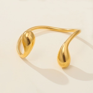 Bracciale rigido minimalista in acciaio inossidabile dorato 18k con punte a goccia d'acqua