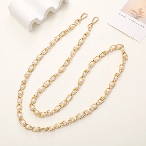 Elegant gold metal chain strap with faux pearl inlays and lobster clasps for bags