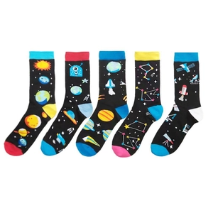 Space Galaxy Crew Socks Cotton Blend Planet Rocket Alien Pattern Contrast Color Casual Fashion Unisex Adults