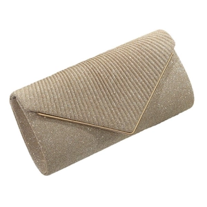 Elegante bolso de noche dorado con purpurina, solapa en V y borde metálico