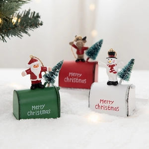 Christmas Mailbox Hanging Ornament Iron Metal Resin Reindeer Santa Snowman Mini Tree Festive Holiday Decor