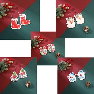 Christmas Dangle Earrings For Women Cute Cartoon Santa Snowman Acrylic Alloy Rhinestone Holiday Party Jewelry Accessory