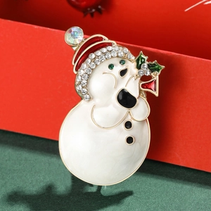 Sparkling Christmas snowman brooch with red crystal hat and colorful enamel details