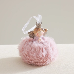 Pendentif ange en peluche rose avec couronne et ailes pour décoration de Noël