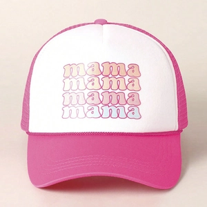 Pink and white mesh trucker hat with gradient mama lettering for outdoor travel sun protection