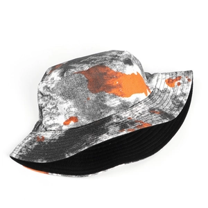 Detail of tie-dye bucket hat showing high-quality twill cotton texture and stitching