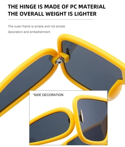 Close-up of durable PC hinges and metallic side accents on yellow cycling sunglasses