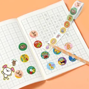Colorful animal reward stickers roll with motivational words for kids and students