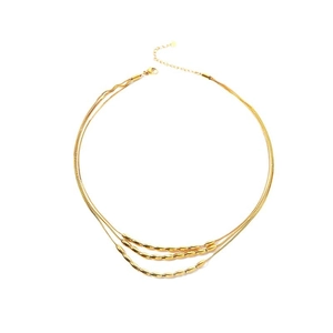 Three-layer gold snake chain necklace with flower and olive bead tassel pendants