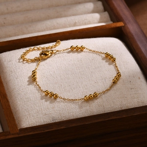 Minimalist gold stainless steel beaded chain bracelet with adjustable lobster clasp