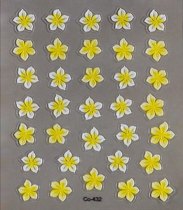 Adesivi per nail art 3D a rilievo con realistiche trame di fiori di plumeria gialla