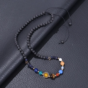 Solar system planet bracelet with lava rock and colorful gemstone beads on black cord