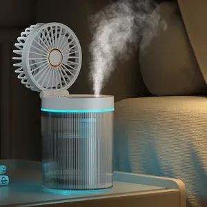 Ventilatore da tavolo pieghevole con nebulizzatore USB e luce LED blu per camera