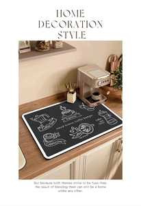 Detailed close-up of a black coffee maker drying mat on a wooden countertop
