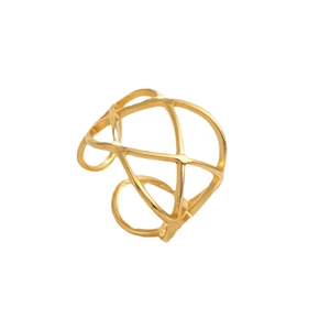 French vintage style irregular geometric open ring in gold plated stainless steel