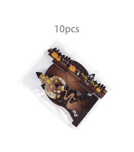Detailed view of 10pcs Halloween party favor boxes featuring castle and pumpkin designs