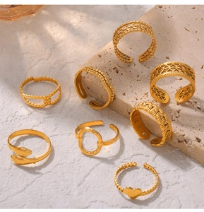 Detailed collection of minimalist gold plated stainless steel adjustable open rings