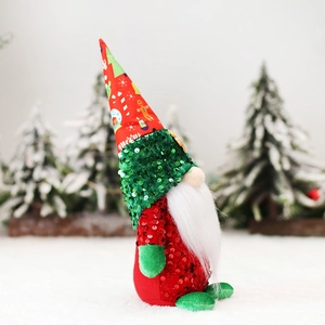 Gnomo di Natale in peluche con paillettes rosse e motivi festivi di pan di zenzero